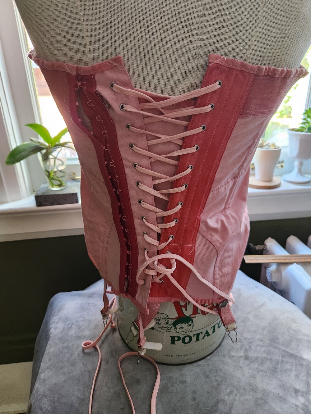 Vintage 1950's Pink Corset with garter clips and modesty panel